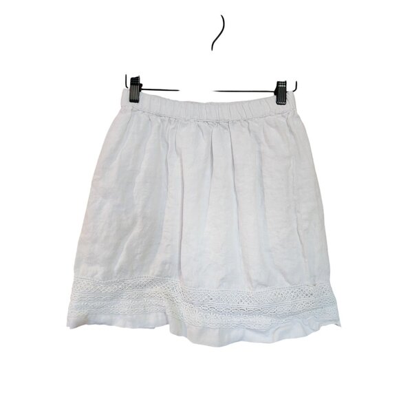 Banana Republic White Lace Trim Mini Skirt 100% Linen Lined Size 0 - Picture 1 of 3